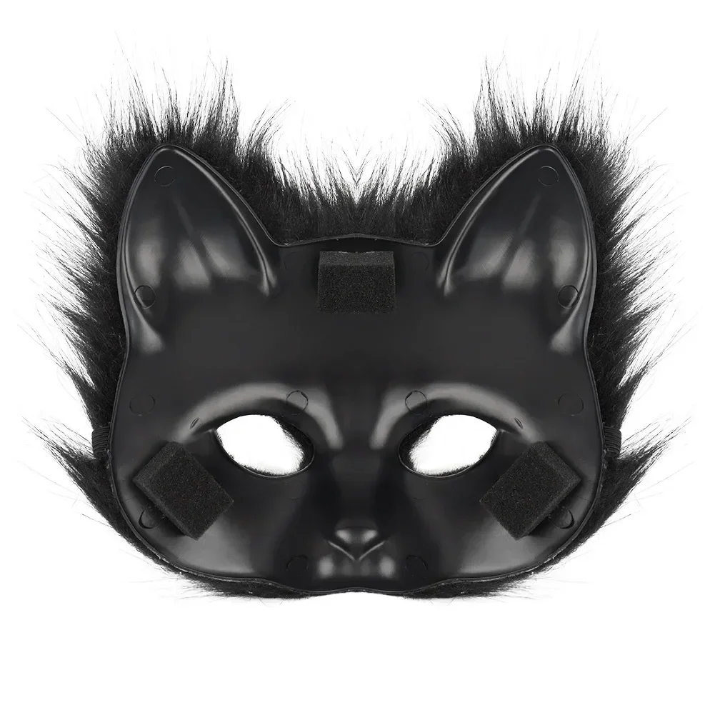 Furry Fursuit Fluffy Fur Fox Half Masks Tail Paws Gloves Set Halloween Cosplay Costume Accessories Theme Party Dress Up Props