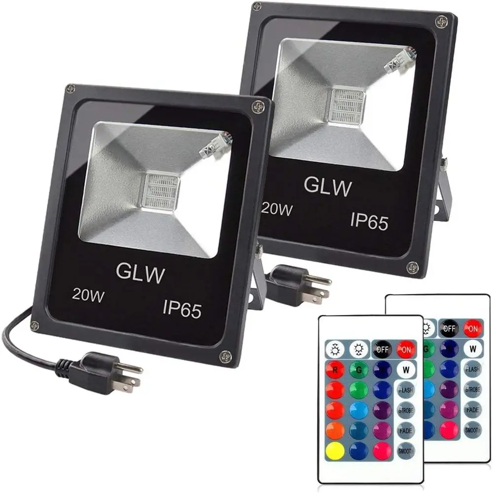 

20 Вт RGB LED-светильники с изменением цвета, с пультом ДУ, водонепроницаемые, для наружного ландшафтного освещения, 16 цветов, диммируемые, настенные
