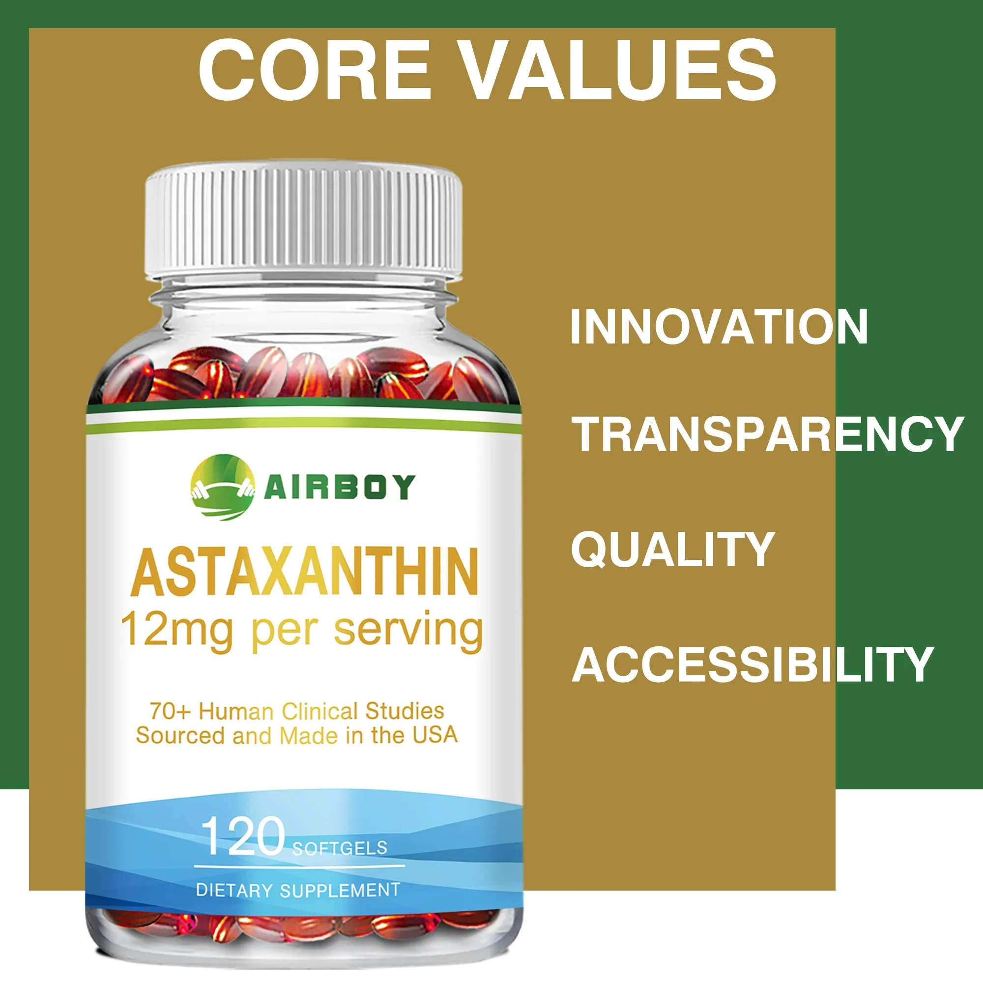 Astaxanthin 12mg - Support Heart, Eye, Brain, Joint Health, Anti-aging, Antioxidant, Non-GMO