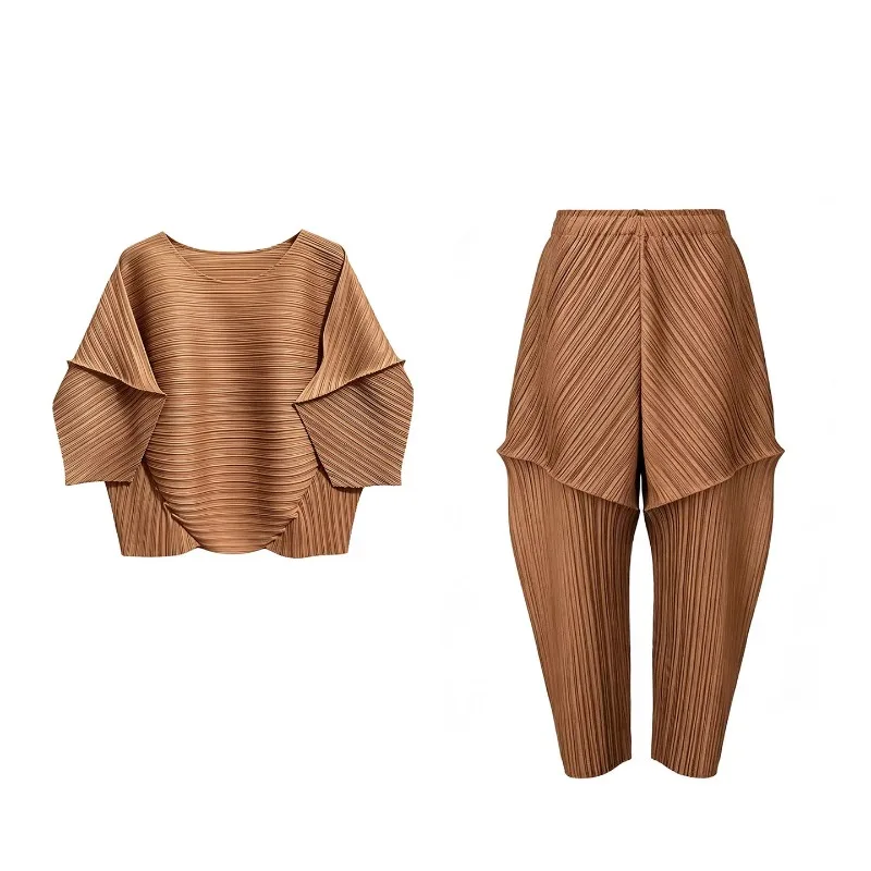  Pleated T-Shirt 2026 New Solid Color Irregular Top Elastic Waist Women's Tapered Carrot Pants Lightweight Clothing