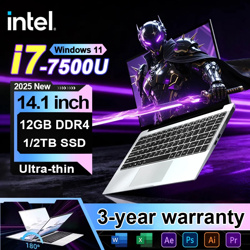 

2025 Laptop Intel Core i7 7500U Ultra Slim PC 14.1 Inch Windows 11 Pro Notebook Computer 12GB RAM 1TB 2TB SSD Office Study