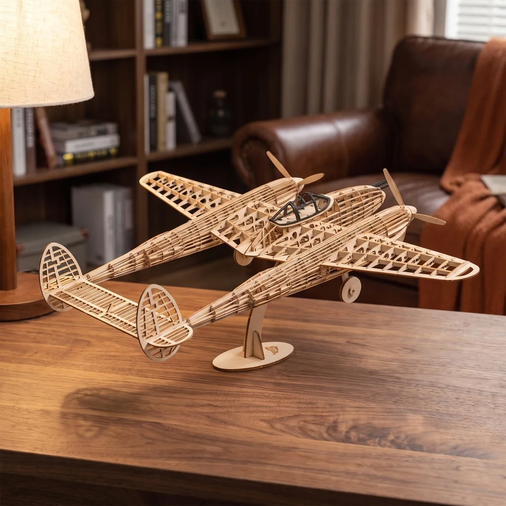 P-38 Lightning Balsa Wood Plane Model Kit 450mm Laser Cut Wooden Aircraft Static DIY Gift Display