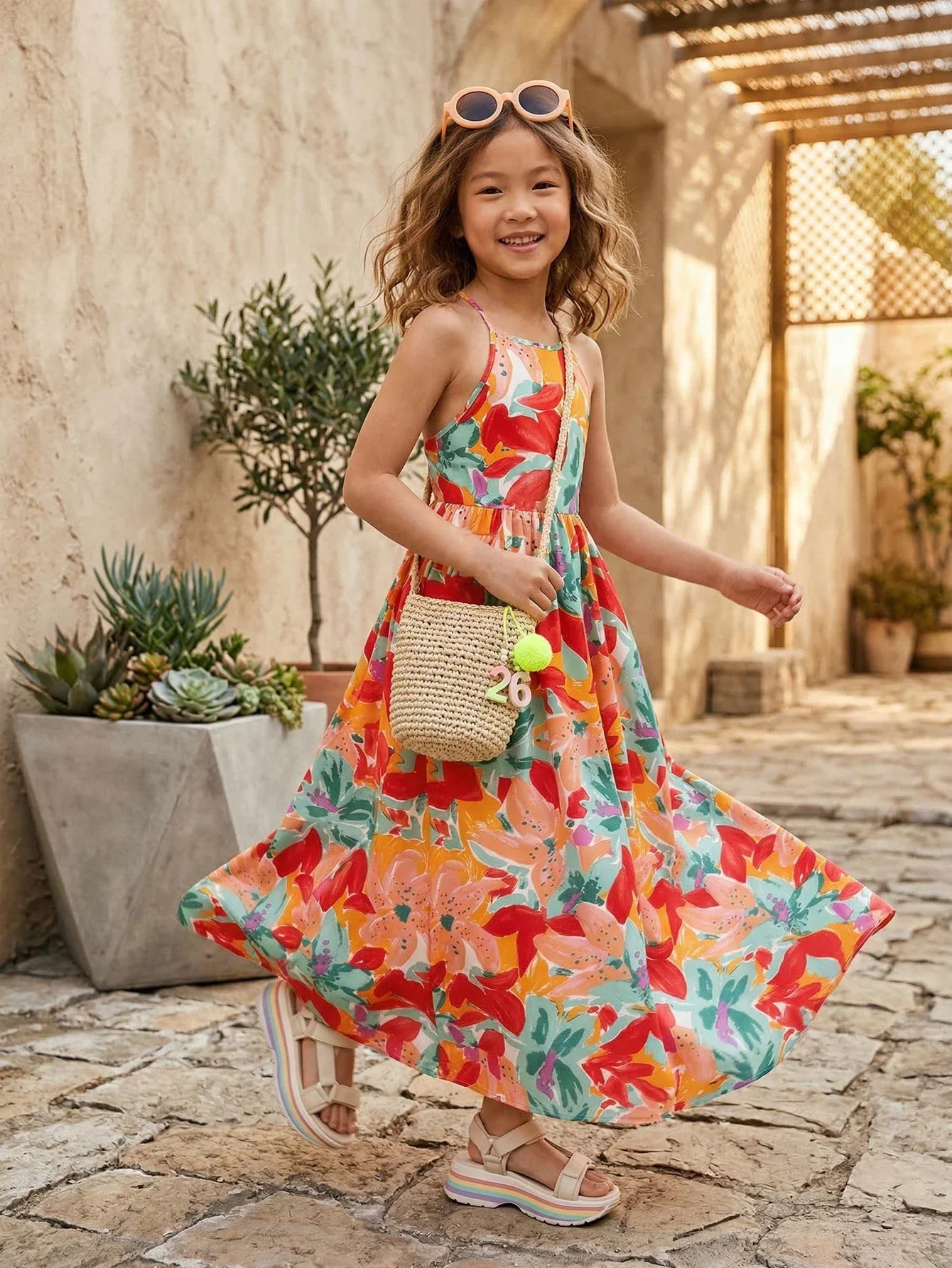 

Платье миди без рукавов с цветочным принтом для женщин, повседневное летнее платье для отдыха и вечеринок