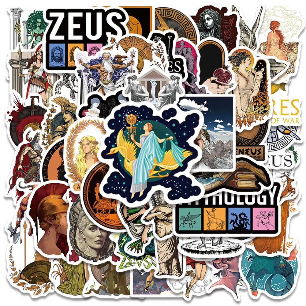 50pcs Aesthetic Cartoon Greek Mythology Stickers Zeus Ares Hades Water Bottle Sticker Luggage Laptop Guitar Phone Vinyl Decals