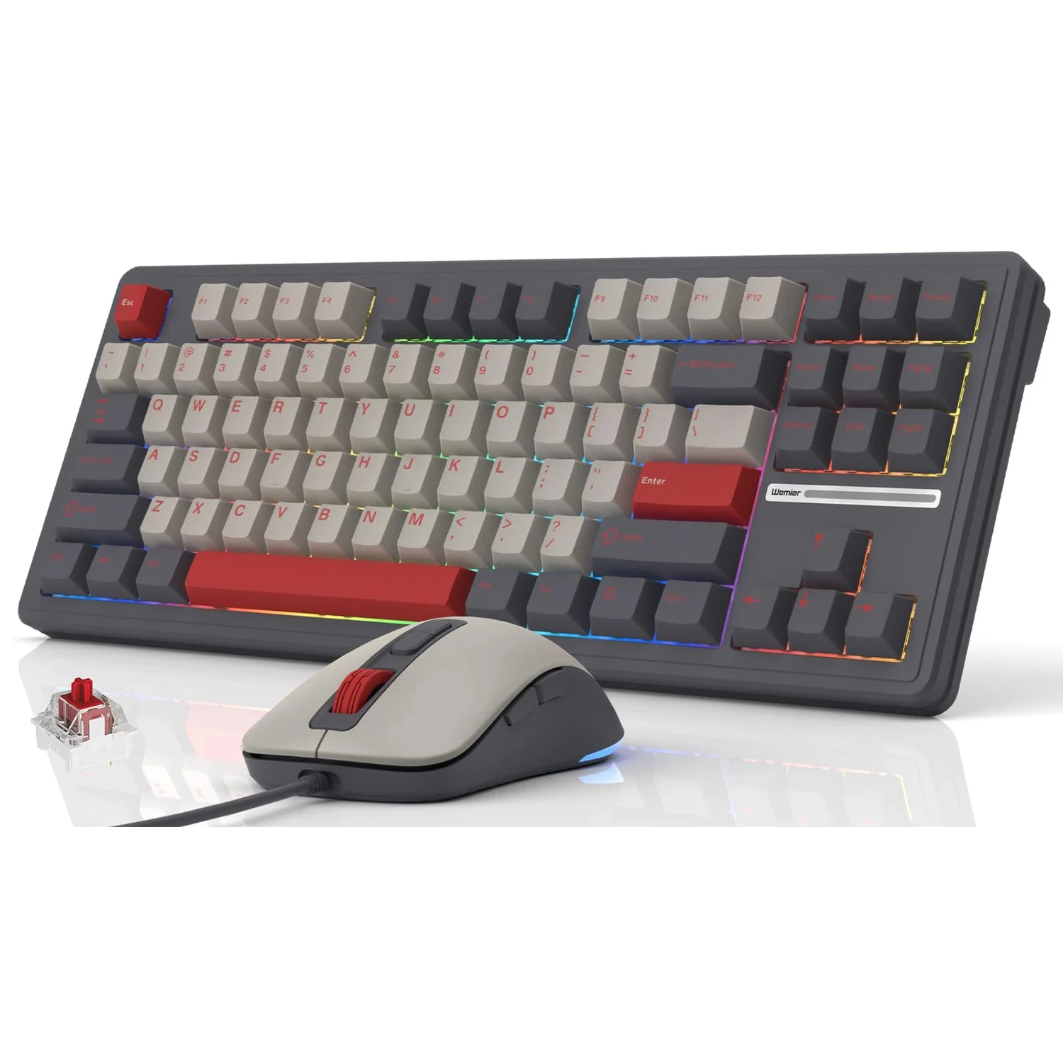 teclado com fio tkl gaming com mouse gamer rgb backlit junta hot swappable retro mulher m87 fit para pc 01