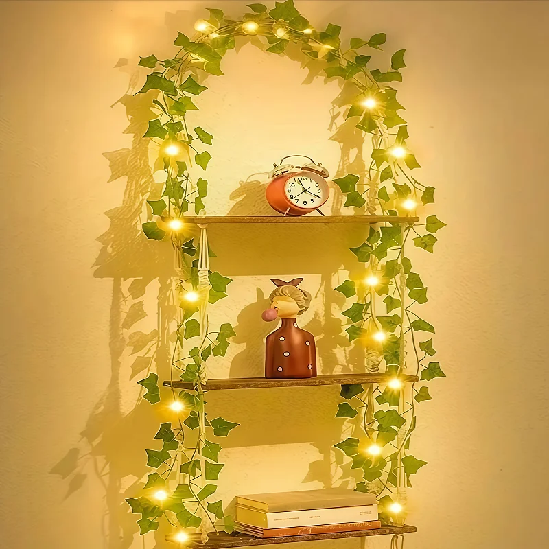 Battery Box Ivy String Light LED Outdoor Artificial Vine Christmas Wreath Fairy String Plant Light Maple Leaf Green Vine String
