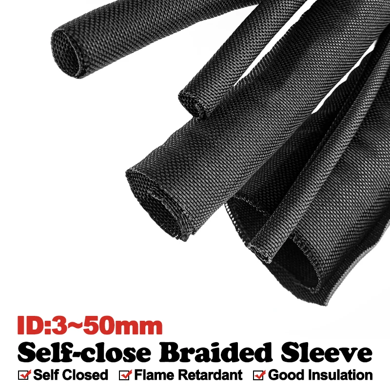 Cable Sleeving Self Closing PET Braided Expandable Auto Line Management Overlaps Flexible Pipe Insulated Tube Wire Wrap Protect