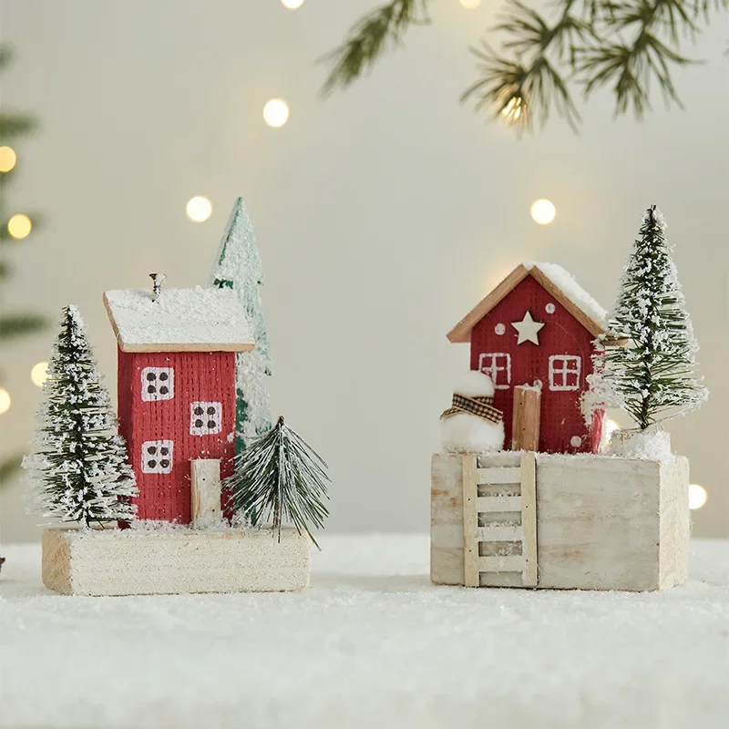 Christmas wooden cabin new red wooden house decoration table scene atmosphere gadgets