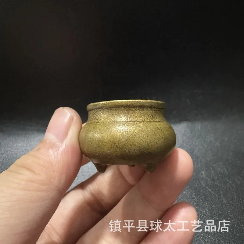 mini , simple three-legged -shaped , round brass incense , aromatherapy burner