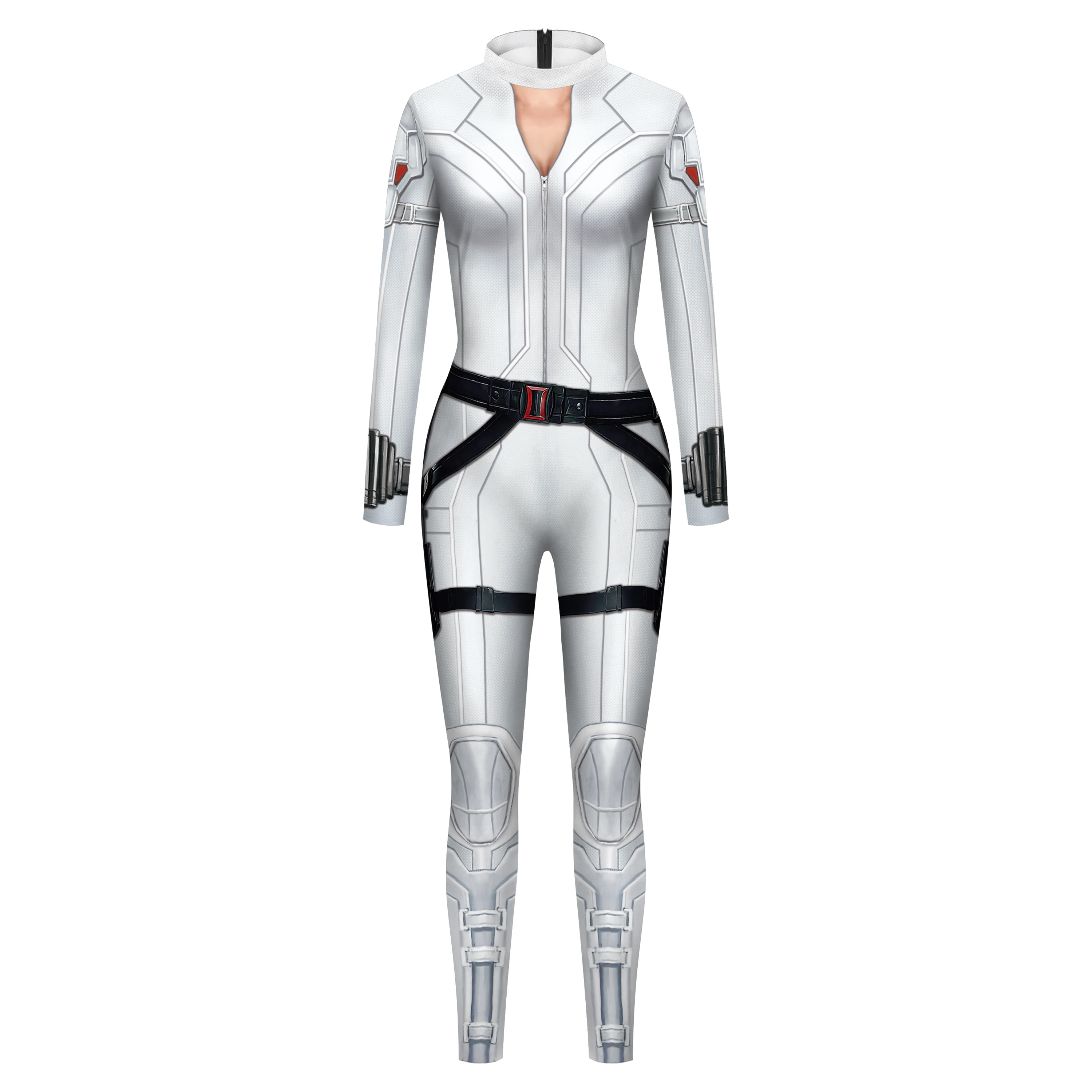 Costume de cosplay de film pour femme, combinaison blanche, costume de batterie maigre d'Halloween, catsuit en spandex à fermeture éclair, impression 3D, fête adulte, Zentai