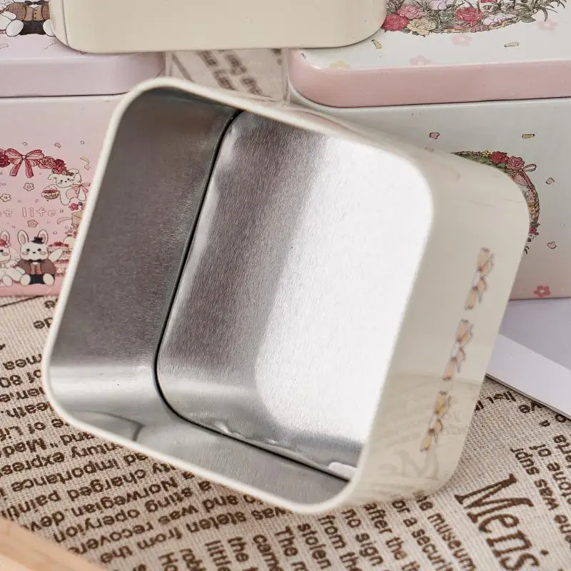 1Pcs Rabbit Pattern Relief Tin Box Square Tinplate Storage Jars Candy Biscuit Tea Storage Container Gift Box