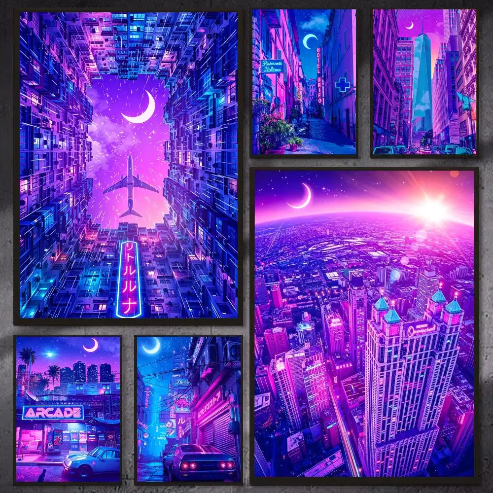 Cyberpunk City A-Andy Harbeck Poster Modern Aesthetic Canvas Wall Art Poster Cool Room Stuff Bedroom Decor