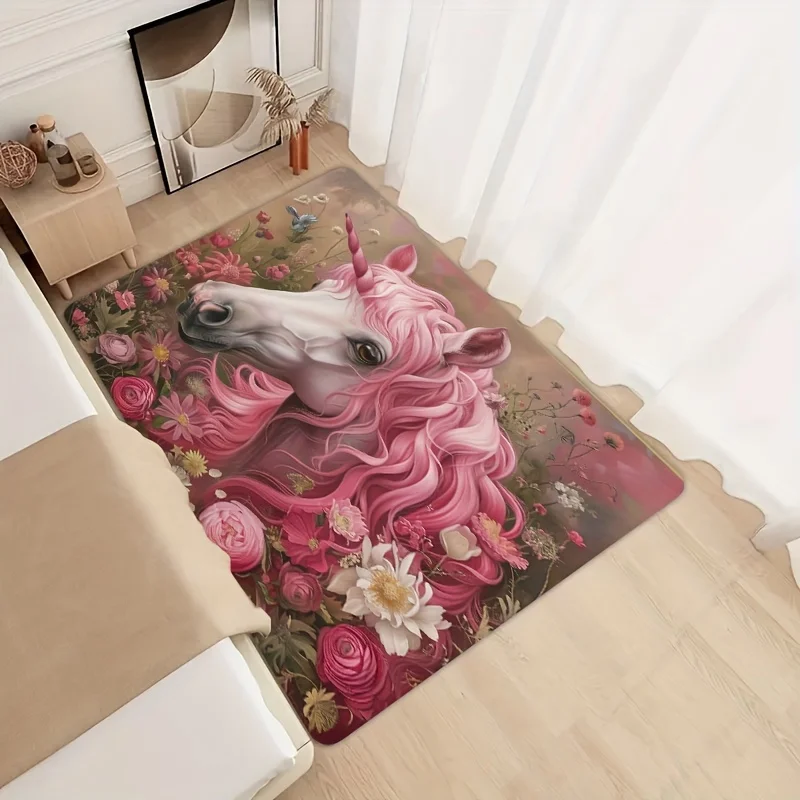 1Pc / Thickness 8mm Tianma Unicorn Pink Gaming Room Carpet, Bathroom Mat, Kitchen Floor Mat, Living Room Rug, Bedroom Carpet, Indoor Doormat, Machine Washable Entrance Mat, Decorative Carpet, Indoor Rug, Kitchen Flooring