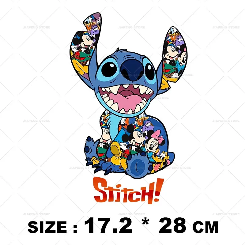 Stitch x Mickey Patches Iron on Transfers for Clothes Cartoon Heat Transfer Vinyl Sticker for T-shirt Cute Disney Printed Decor