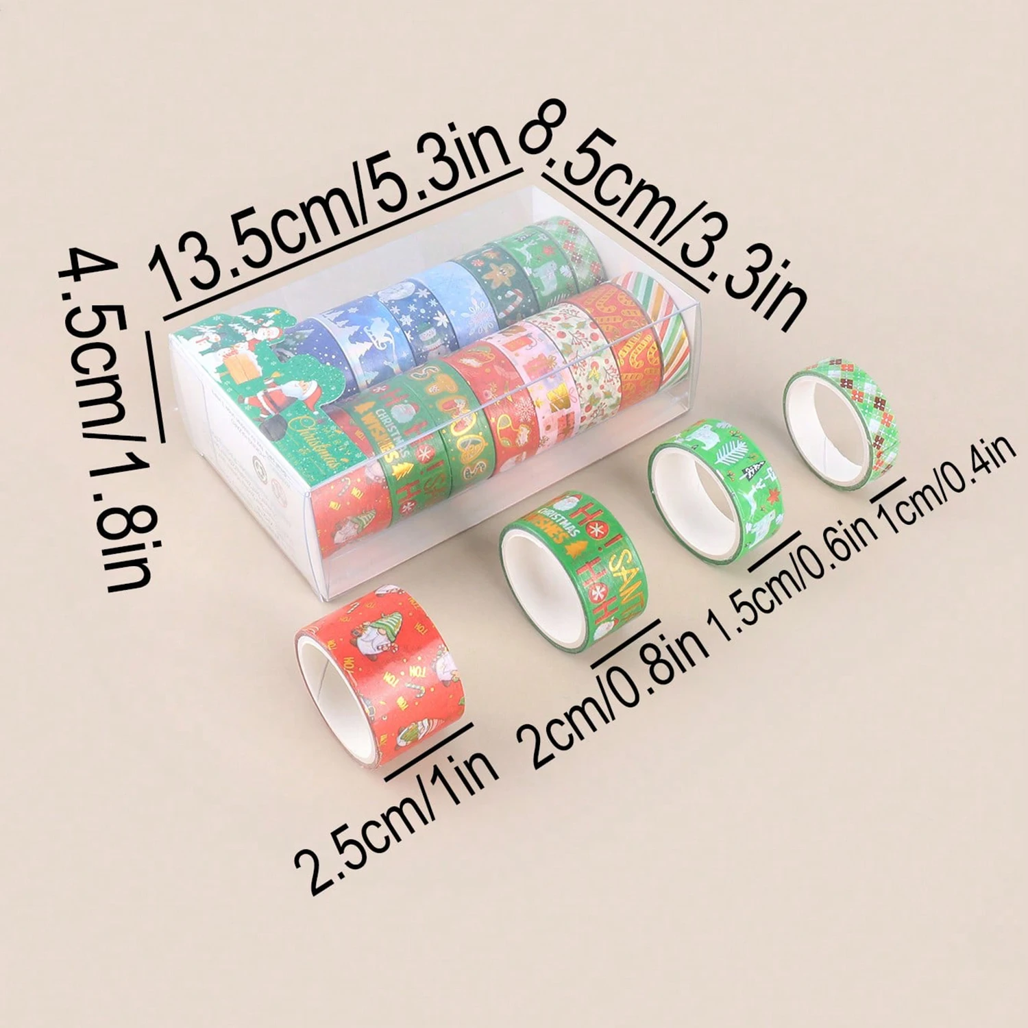 16 Rolls Christmas Washi Tape Set Assorted Holiday Decorative Masking Tape with Santa Snowman Tree Candy Patterns for Journaling