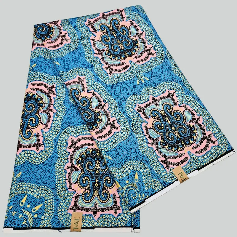 ファッション100％コットンゴールドワックス生地、金粉パールパウダーで印刷、diyで服、ドレス、靴、バッグを作成、6ヤード