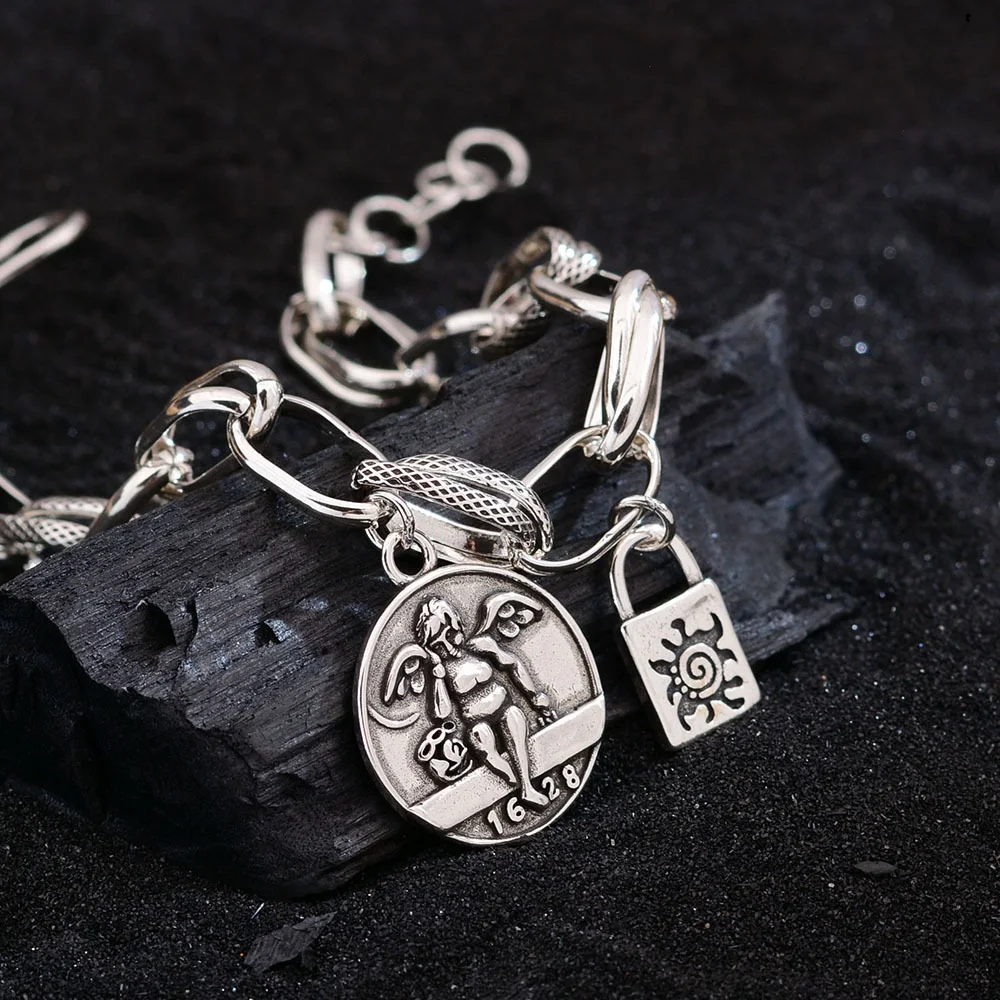 New Arrival Vintage Angel Tag Design Thai Silver Ladies Charm Bracelet Promotion Birthday Gifts For Girlfriend