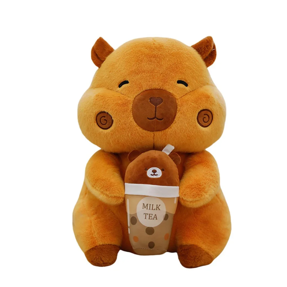 Creative Drinking Milk Tea Capybara Plush Toy Simulation Q Style Capybara Doll Soft Cartoon Capibara Fluffty Toy Birthday Gift