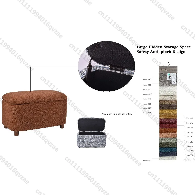 Orange Storage Bench, Modern Minimalist Design, Durable Wooden Leg Footstool