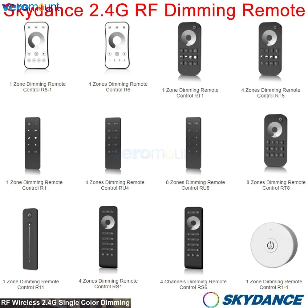 

Skydance LED Dimming Remote 1 Zone 4 Zones Single Color Strip Dimming 2.4G RF Remote Work With Skydance Wireless Dimmer Receiver