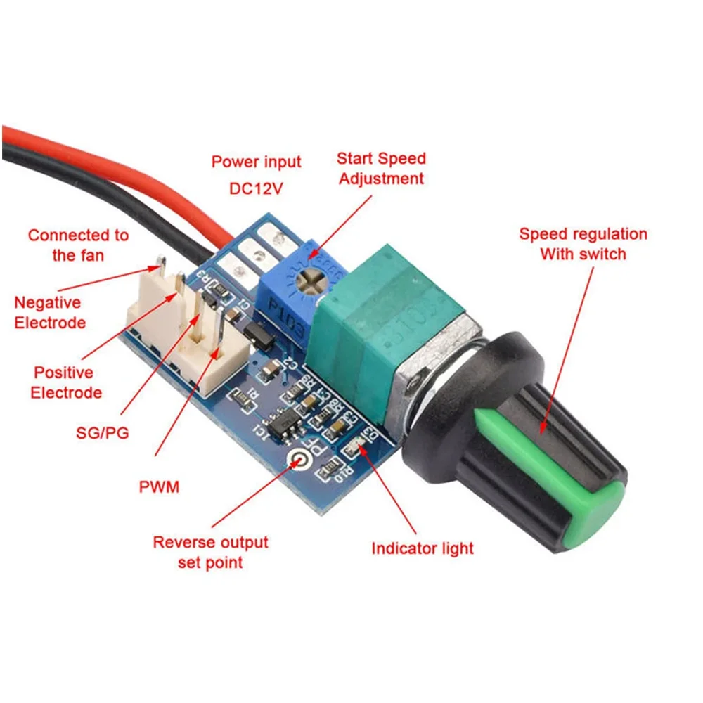

DC 12V PWM Speed Controller Fan Speed governor 4 Wire Computer Temperature control Switch for PC CPU Cooler Fan Manual Stop