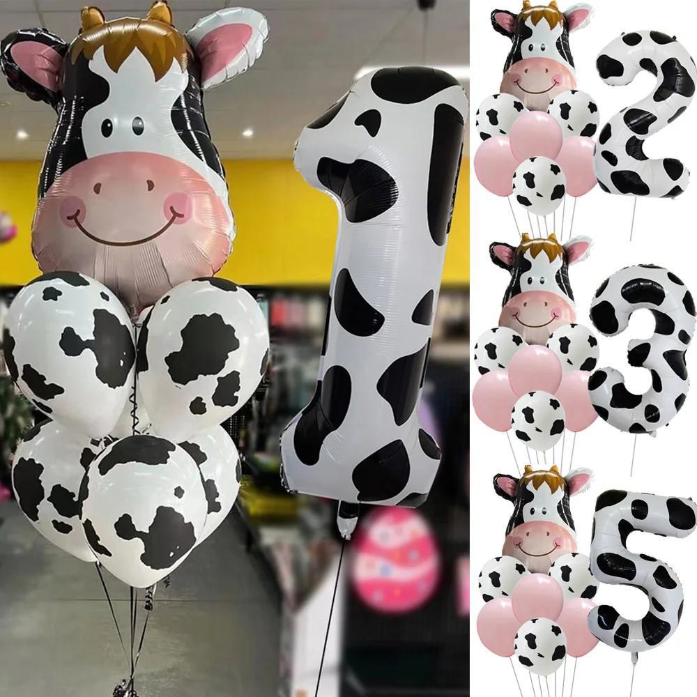 8pcs Large Cow Head Animal Foil Balloon 40inch Number Balls Kids Farm Theme Birthday Party Decor Baby Shower Decoration Supplies