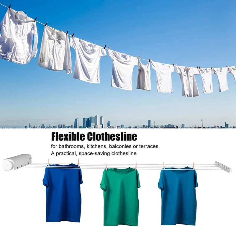 Retractable Clothesline Telescopic Indoor Outdoor Wall Mounted Clothes Dryer Line Drying Rope Hanger