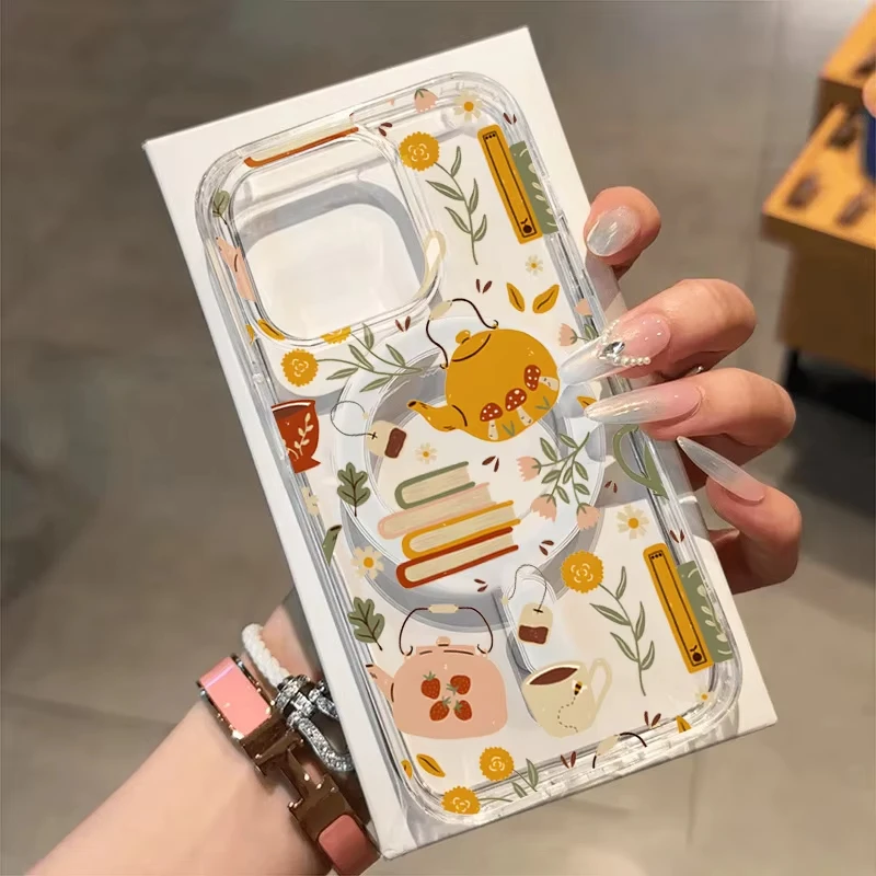 Book Tea Cup Autumn Literary Pattern Phone Case For Samsung Galaxy S23 S24 S25 S26 Ultra S22 S21 S20 Plus FE A35 A54 Clear Cover