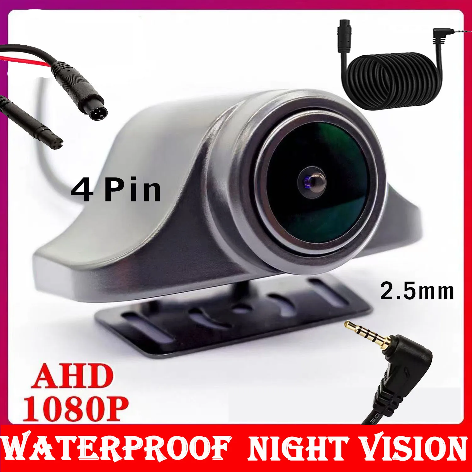 1080P AHD Rear Camera 4 Pin 2.5mm Jack Reverse Image Cam Only for Dash Cam Carplay Support CVBS CVI TVI Format