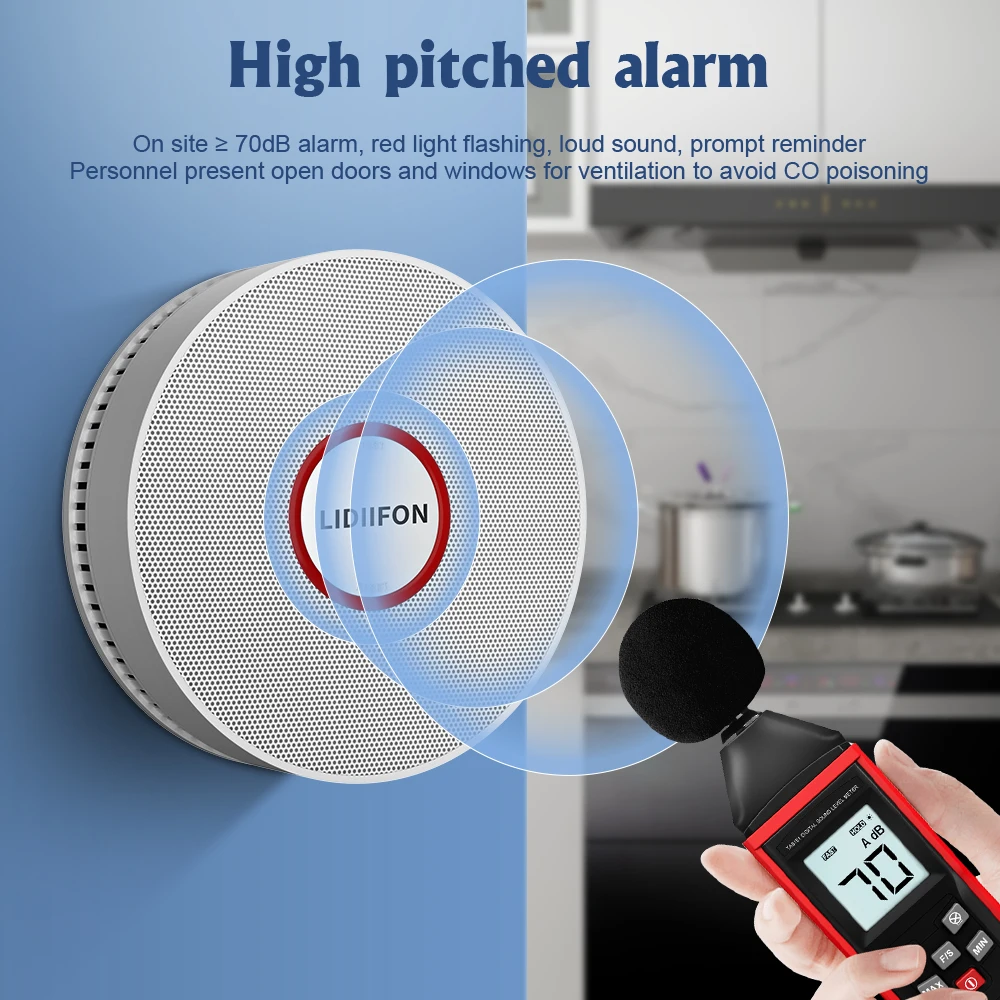 Hoge Gevoelige Composiet Koolmonoxide Detector Onafhankelijk Gebruik Draadloze Brandbeveiliging Rookmelder Sensor Voor Thuis Keuken