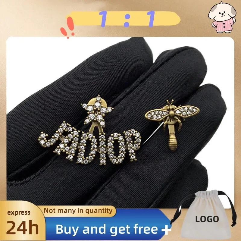 

D Home Earrings New Women's Diamond Set Letter CD Bee Asymmetric AB Earrings Retro Fashion Earrings