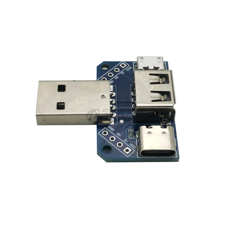 Плата адаптера USB «Папа-мама» к разъему MicroUSB/Type-C 4P 2,54 мм, прямой штекер 2,54-4p, трансферная испытательная плата