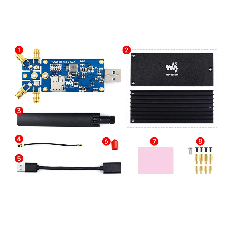 Raspberry Pi 5G Dongle Expansion Board USB 3.1 to M.2 Key B SIMCom 4 Antenna Aluminum Case for RPI CM4 Windows PC Jetson Nano