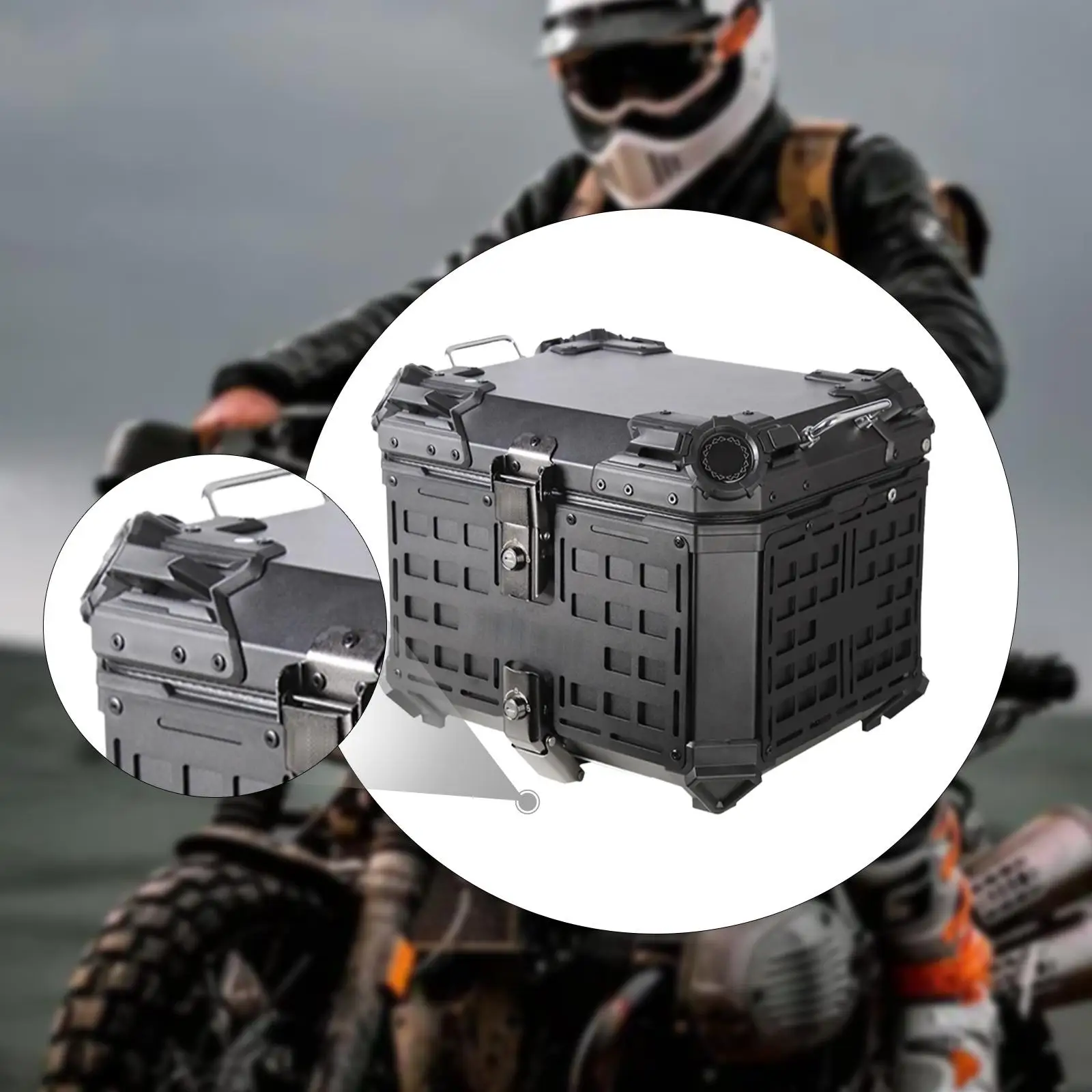 

Задняя верхняя коробка для мотоцикла, 45 л, запираемые, с защитой от потери, дорожные аксессуары, стабильный, простой в установке, хвостовой багажник мотоцикла из алюминиевого сплава