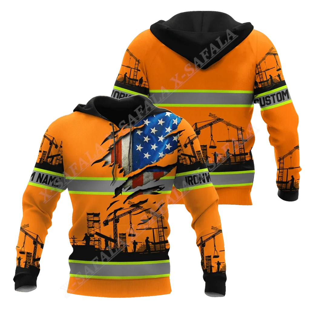 American Steelworker Ironworkers 3D Print Zipper Hoodie Mens Pullover Sweatshirts Hooded Jersey Tracksuit Outwear Coat Casual