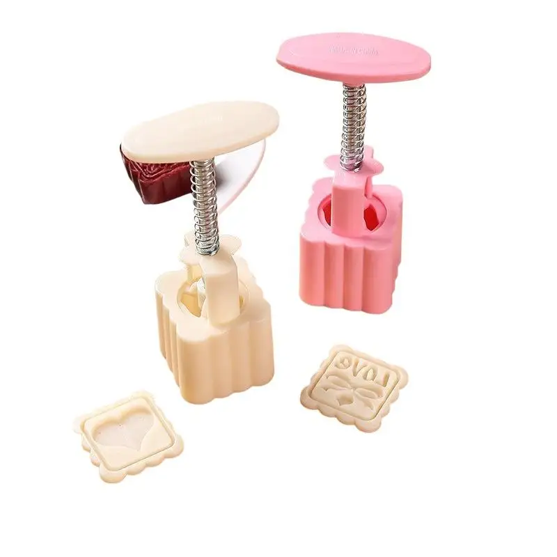 Hand Press Plastic Pastry Mold With Interchangeable Stamps Easy Release Design For Home Baking Mooncake Dessert Making