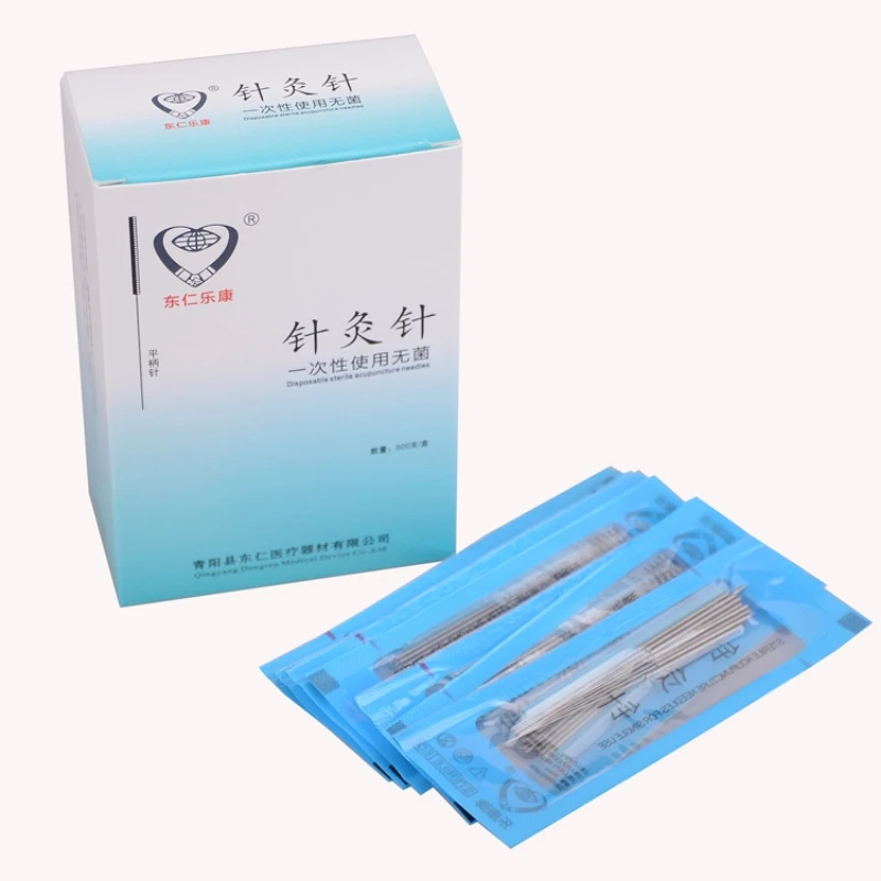 Flat Handle Disposable Sterile Acupuncture Needle With Tube Beauty Body Acupuncture Point Massage Needle 500PCS/BOX