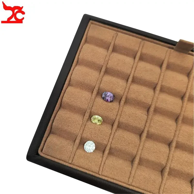 Brown Groove Gemstone Storage Tray Bead Stone Diamond Display Box Props Jewelry Holder Gemstone Collection Case