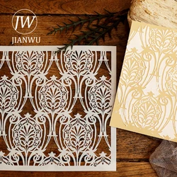 JIANWU Vintage Hollow Plant Flower Material Carved Plastic Plate Stencils Creative DIY Junk Journal Student Supplies Stationery