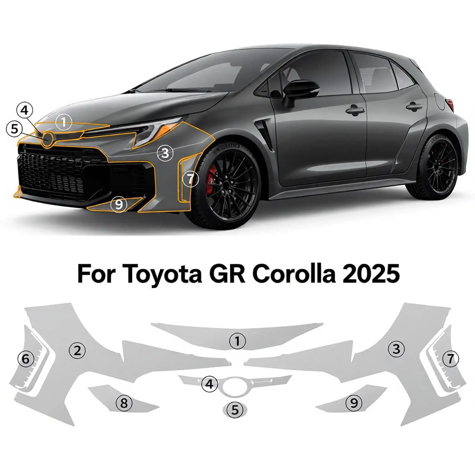 

For Toyota GR Corolla 2025 TPU Bumper Paint Protection Film Self-Healing Clear Bra Pre-cut PPF Car Body Anti-Scratch Resistant