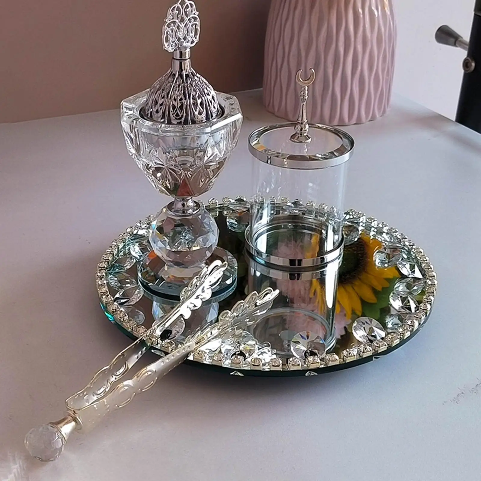 Arabian Incense Burner Set with Tongs Housewarming Gift with Storage Jar Tabletop Ornament Decor Censer for Ramadan Yoga Desktop