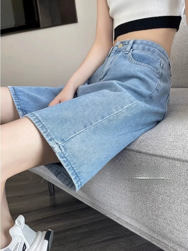 

Light Wash High Waist A-Line Denim Shorts Women's Loose Slimming Thin Wide Leg Short Pants Summer New Style Versatile Shorts