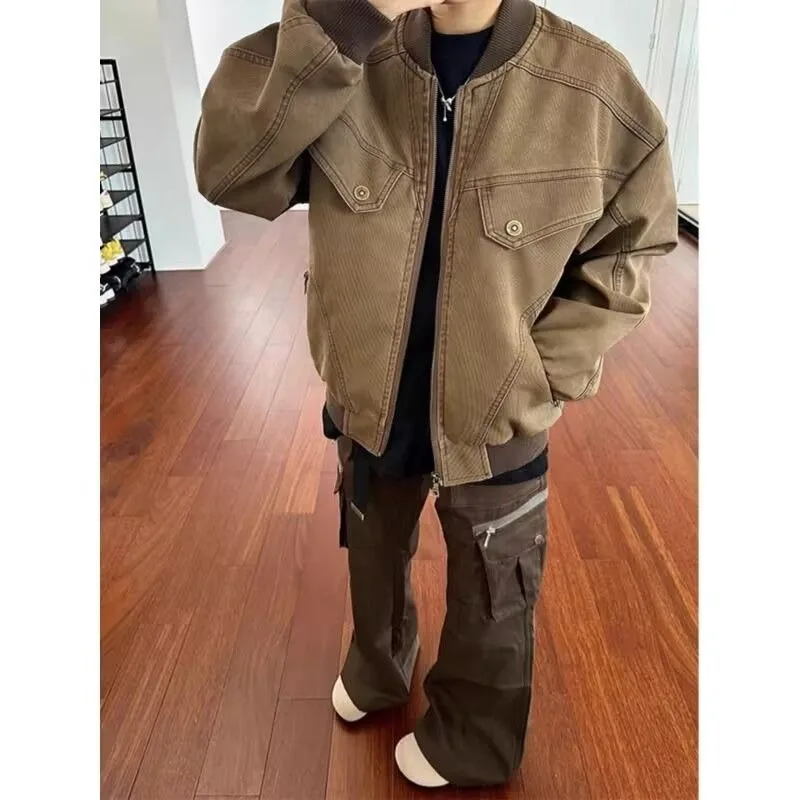 

Мужская и женская повседневная свободная куртка в стиле ретро в американском стиле, весенне-осеннее модное винтажное пальто, молодежное легкое вельветовое пальто