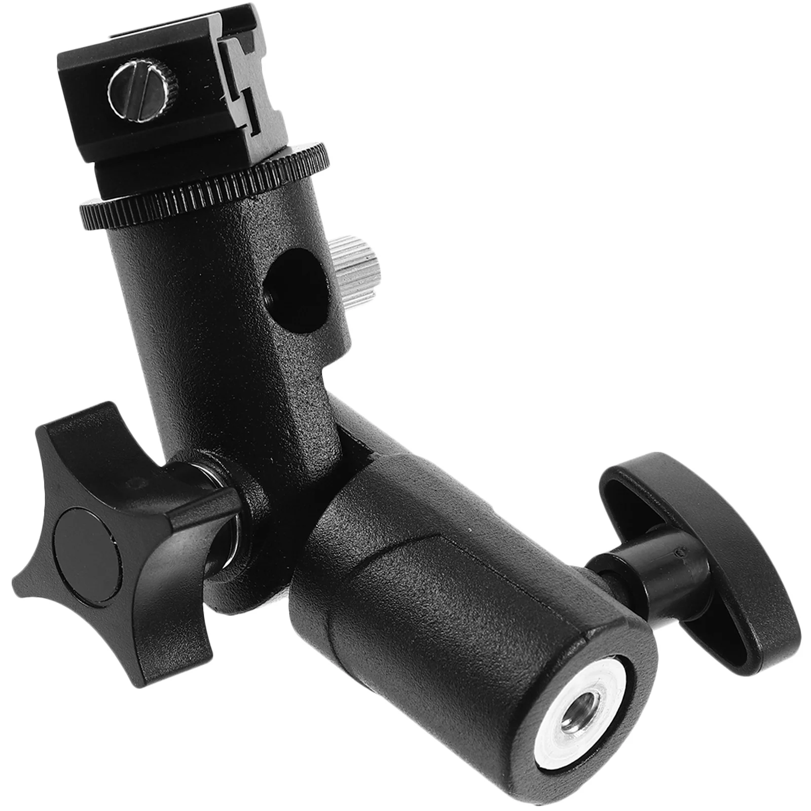 

Flash Bracket 1/4" 3/8" Socket Swivel Base For Tripod Light Stand Top Hot Shoe Clip 180° Vertical 360° Horizontal Metal
