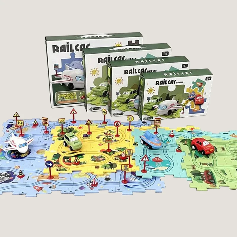 Hot Saling Children's Electric Rail Car Puzzle DIY Assembly Multiple-Scene Railroad Maps Kids Jigsaw Puzzle Toys Christmas Gift