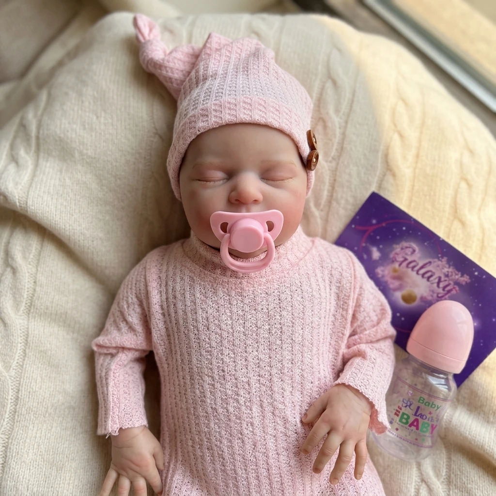 18 Inch Reborn Baby Doll Laura Soft Cloth Body Sleeping Closed Eyes Rooted Hair Hand Painted 3D Skin Texture Lifelike Soft Touch