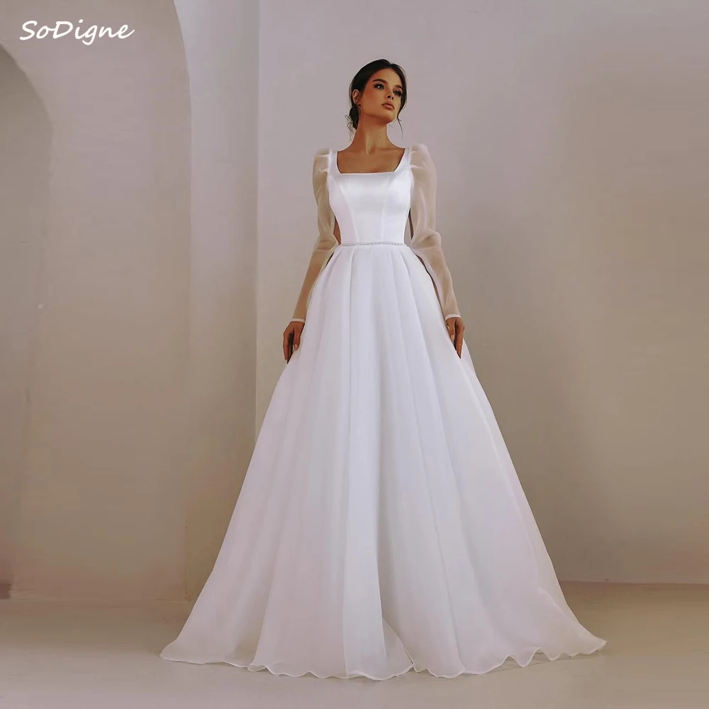 

SoDigne A-line Organza Wedding Dresses Square Collar Full Sleeves Bridal Dress Long 2025 Wedding Gown Robe De Mairee ﻿Customized