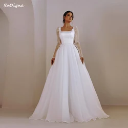 SoDigne A-line Organza Wedding Dresses Square Collar Full Sleeves Bridal Dress Long 2025 Wedding Gown Robe De Mairee ﻿Customized