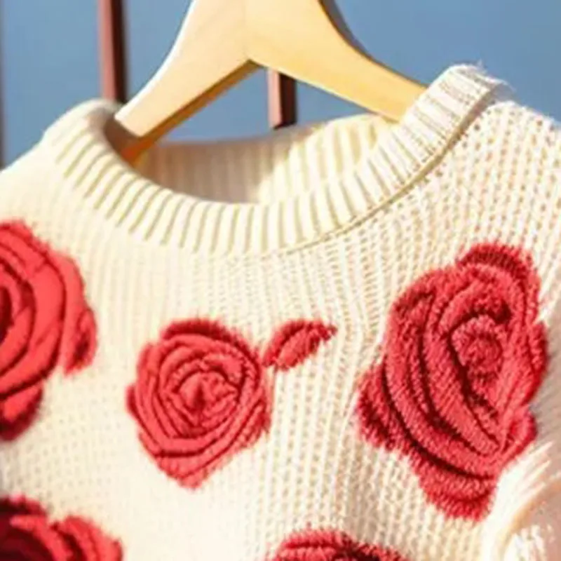 Vintage Floral Sweater Women Pullovers Long Sleeve Soft Knitwear Jumpers Female O Neck Casual Woman Sweater For Spring Autumn