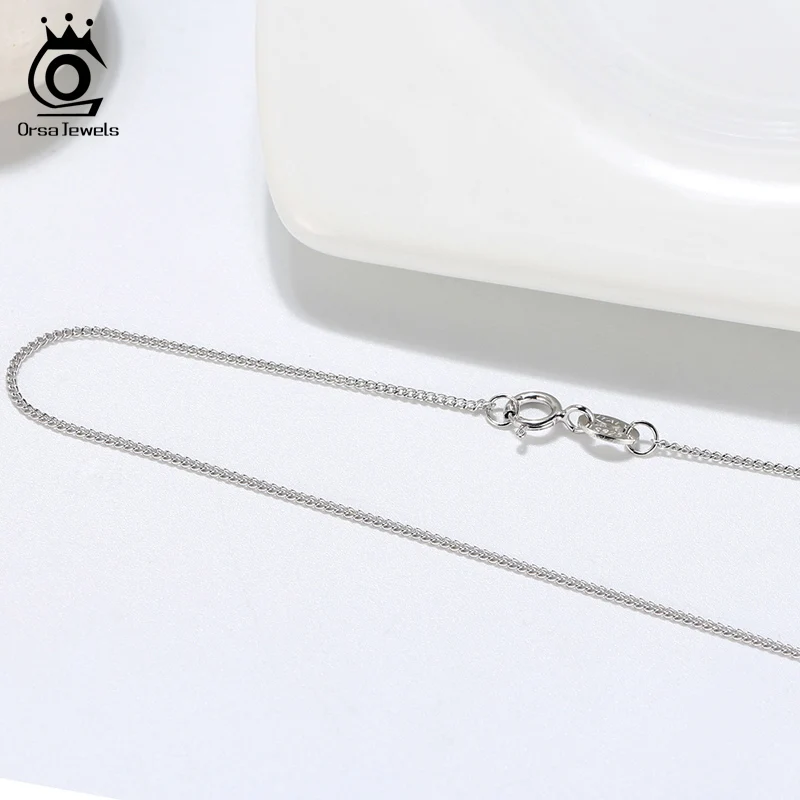 Rinntin Solid 925 Sterling Silver 1.0mm Side Chain Necklace for Women Girls Elegant Necklace Fine Jewelry 40/45/50/55/60cm SC18